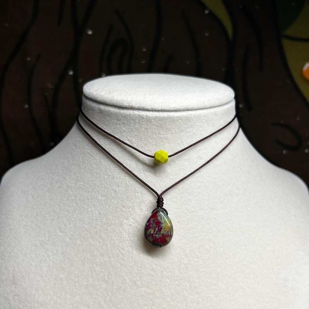 Picasso red czech glass dainty layering set olive green boho chic indie grunge